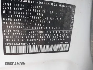 2021 Volkswagen Tiguan S z VIN 3VV0B7AX5MM071469, wystawiony jako IAAI lot #41716496 z przebiegiem 38 213 mil mil oraz . Historia ofert i sprzedaży dostępna na DreamBid. Obrazek 9.