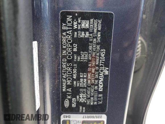 2020 Kia Sportage LX with VIN KNDPM3AC1L7710453, listed as a Copart auction lot 49140155 with 87,325 mi miles and Salvage Title. Bid and sale history available at DreamBid. Image 13.