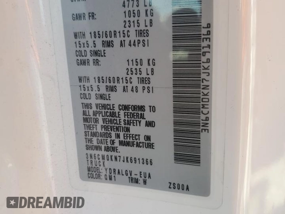 2018 Nissan NV200 SV с VIN 3N6CM0KN7JK691366, выставлен на аукционе Copart как лот 56069815 с пробегом 73 039 миль миль и Списание • Salvage title. История ставок и продаж доступна на DreamBid. Изображение 12.