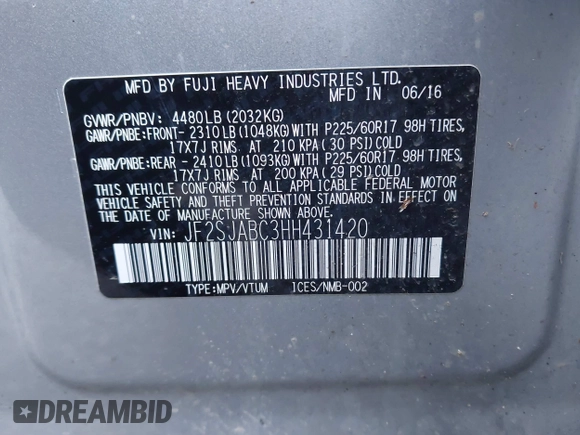 2017 Subaru Forester z VIN JF2SJABC3HH431420, wystawiony jako IAAI lot #41636819 z przebiegiem 149 467 mil mil oraz . Historia ofert i sprzedaży dostępna na DreamBid. Obrazek 9.