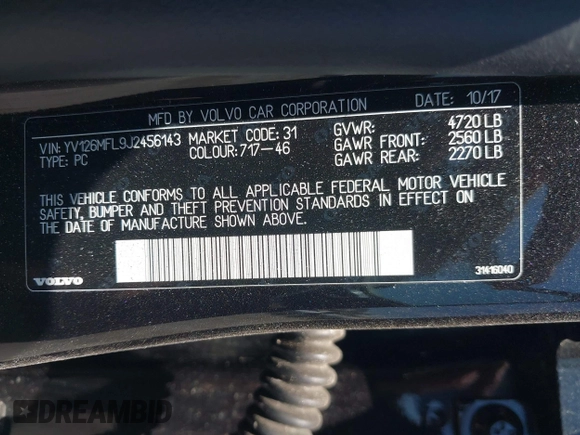 2018 Volvo S60 Dynamic with VIN YV126MFL9J2456143, listed as a IAAI auction lot 41309128 with 28,783 mi miles. Bid and sale history available at carsss.com. Image 9.