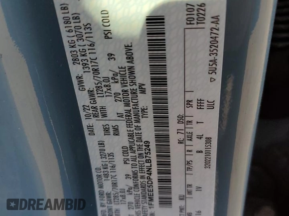 2022 Ford Bronco with VIN 1FMEE5DP4NLB75249, listed as a Copart auction lot 51797915 with 55,347 mi miles and Salvage Title. Bid and sale history available at DreamBid. Image 14.