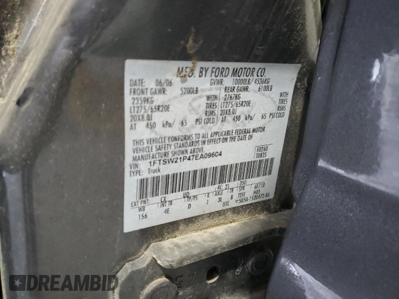 2007 Ford F-250 XL с VIN 1FTSW21P47EA09604, выставлен на аукционе Copart как лот 55838765 с пробегом 179 582 миль миль и Списание • Salvage title. История ставок и продаж доступна на DreamBid. Изображение 12.