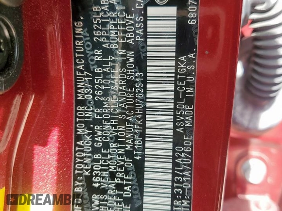 2017 Toyota Camry XLE z VIN 4T1BF1FK4HU762513, wystawiony jako Copart lot #58160135 z przebiegiem 103 143 mil mil oraz Szkoda całkowita • Salvage title. Historia ofert i sprzedaży dostępna na DreamBid. Obrazek 12.