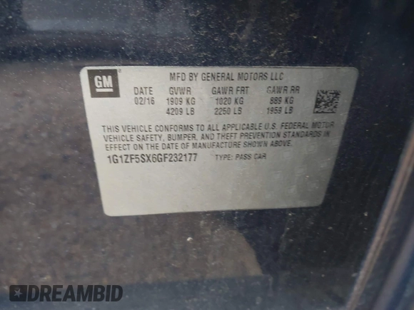 2016 Chevrolet Malibu LT with VIN 1G1ZF5SX6GF232177, listed as a IAAI auction lot 41799612 with 170,760 mi miles and . Bid and sale history available at DreamBid. Image 9.
