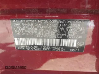 2007 Lexus LS 460 z VIN JTHBL46F575043120, wystawiony jako IAAI lot #41963290 z przebiegiem Nie podano mil oraz . Historia ofert i sprzedaży dostępna na DreamBid. Obrazek 9.
