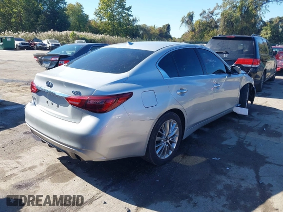 2020 Infiniti Q50 Luxe with VIN JN1EV7AR6LM256477, listed as a IAAI auction lot 40631166 with 89,908 mi miles and . Bid and sale history available at DreamBid. Image 4.