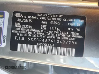 2015 Kia Optima SX with VIN 5XXGR4A76FG497294, listed as a Copart auction lot 48822885 with 91,418 mi miles and Salvage Title. Bid and sale history available at carsss.com. Image 12.