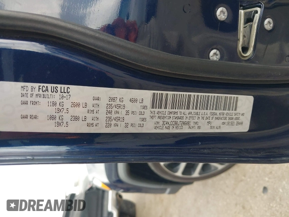 2018 Jeep Compass Limited with VIN 3C4NJDCB8JT206081, listed as a IAAI auction lot 42400790 with 127,931 mi miles and . Bid and sale history available at DreamBid. Image 9.