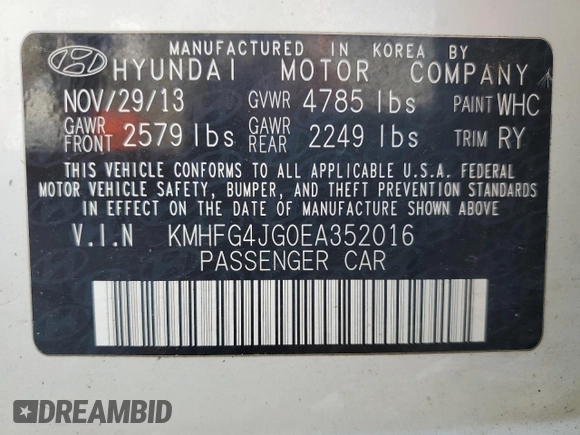 2014 Hyundai Azera с VIN KMHFG4JG0EA352016, выставлен на аукционе Copart как лот 51609895 с пробегом 186 157 миль миль и Чистый • Clean title. История ставок и продаж доступна на DreamBid. Изображение 12.