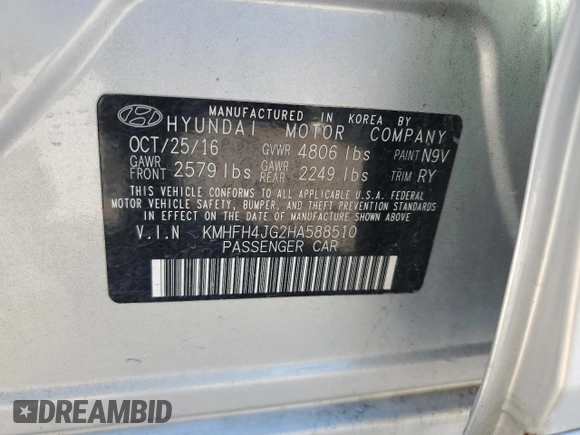 2017 Hyundai Azera Limited with VIN KMHFH4JG2HA588510, listed as a Copart auction lot 81625064 with 38,664 mi miles and Salvage title. Bid and sale history available at DreamBid. Image 13.