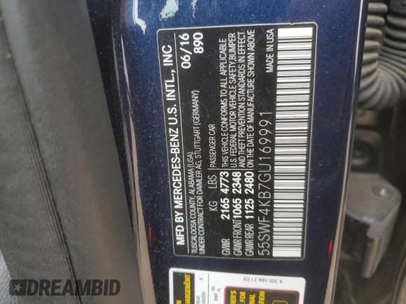 2016 Mercedes-Benz C 300 Luxury with VIN 55SWF4KB7GU169991, listed as a Copart auction lot 53624975 with 90,324 mi miles and Salvage Title. Bid and sale history available at DreamBid. Image 14.