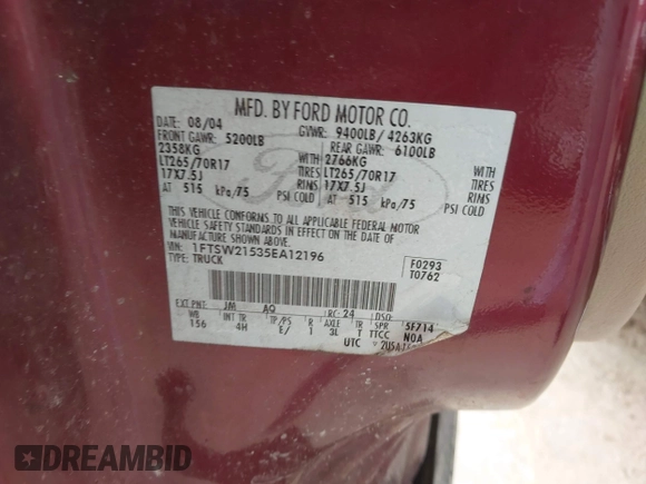 2005 Ford F-250 XL с VIN 1FTSW21535EA12196, выставлен на аукционе IAAI как лот 42443579 с пробегом 135 052 миль миль и . История ставок и продаж доступна на DreamBid. Изображение 9.