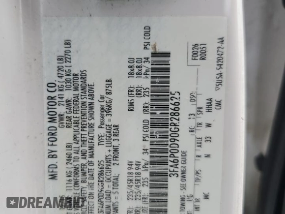 2016 Ford Fusion Titanium with VIN 3FA6P0D90GR286625, listed as a Copart auction lot 57216665 with 173,100 mi miles and Salvage title. Bid and sale history available at DreamBid. Image 12.
