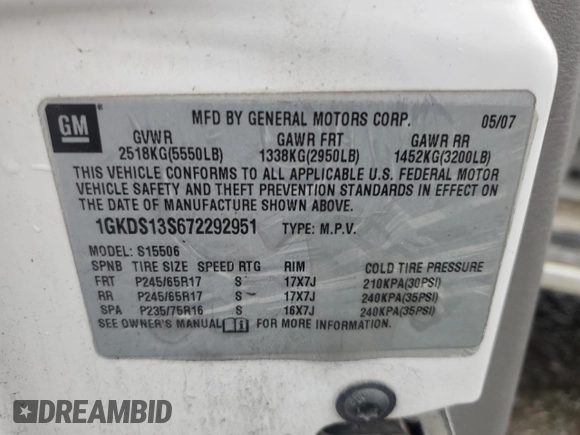 2007 GMC Envoy SLE with VIN 1GKDS13S672292951, listed as a Copart auction lot 45004595 with 296,307 mi miles and Salvage Title. Bid and sale history available at carsss.com. Image 15.