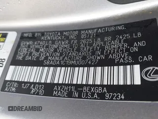 2021 Lexus ES 300h with VIN 58ADA1C19MU007427, listed as a IAAI auction lot 42683609 with Not provided miles and . Bid and sale history available at DreamBid. Image 9.