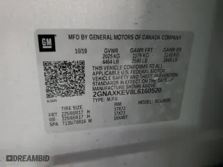 2020 Chevrolet Equinox LT with VIN 2GNAXKEV8L6160520, listed as a Copart auction lot 45737775 with 135,873 mi miles and Salvage Title. Bid and sale history available at carsss.com. Image 14.