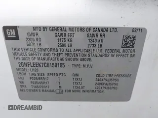 2012 Chevrolet Equinox LT w/1LT with VIN 2GNFLEEK7C6150165, listed as a IAAI auction lot 41739410 with 148,987 mi miles. Bid and sale history available at carsss.com. Image 9.
