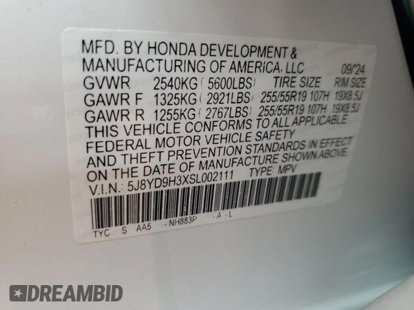 2025 Acura MDX с VIN 5J8YD9H3XSL002111, выставлен на аукционе Copart как лот 60175765 с пробегом 2 854 миль миль и Чистый • Clean title. История ставок и продаж доступна на DreamBid. Изображение 13.