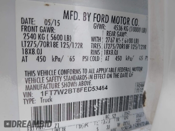 2015 Ford F-250 Lariat с VIN 1FT7W2BT8FED53484, выставлен на аукционе IAAI как лот 42205827 с пробегом 260 598 миль миль и . История ставок и продаж доступна на DreamBid. Изображение 9.