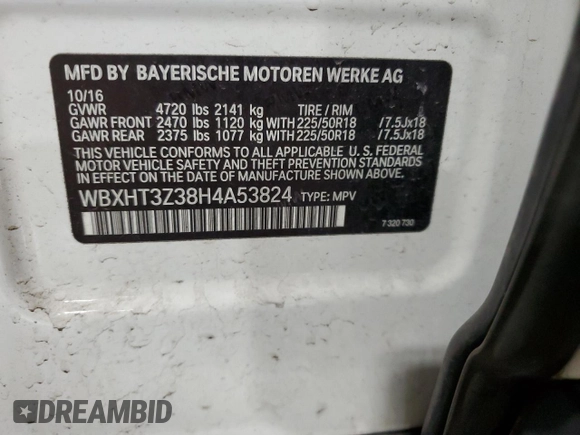2017 BMW X1 xDrive28i with VIN WBXHT3Z38H4A53824, listed as a Copart auction lot 52500215 with 106,782 mi miles and Salvage title. Bid and sale history available at DreamBid. Image 15.