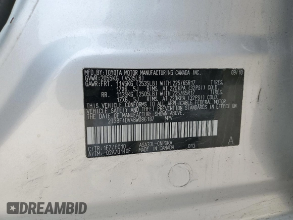 2011 Toyota RAV4 with VIN 2T3BF4DV4BW086187, listed as a Copart auction lot 54571425 with 221,610 mi miles and Salvage Title. Bid and sale history available at carsss.com. Image 13.