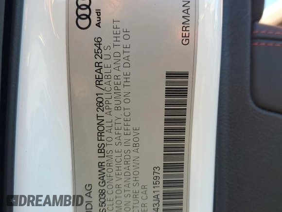 2018 Audi S4 Premium Plus z VIN WAUB4AF43JA115973, wystawiony jako Copart lot #86988524 z przebiegiem 60 931 mil mil oraz Szkoda całkowita • Salvage title. Historia ofert i sprzedaży dostępna na DreamBid. Obrazek 13.