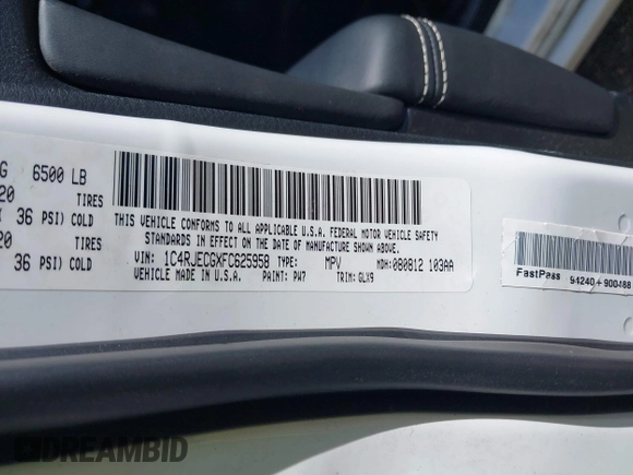 2015 Jeep Grand Cherokee High Altitude with VIN 1C4RJECGXFC625958, listed as a IAAI auction lot 41756696 with 89,689 mi miles. Bid and sale history available at carsss.com. Image 9.