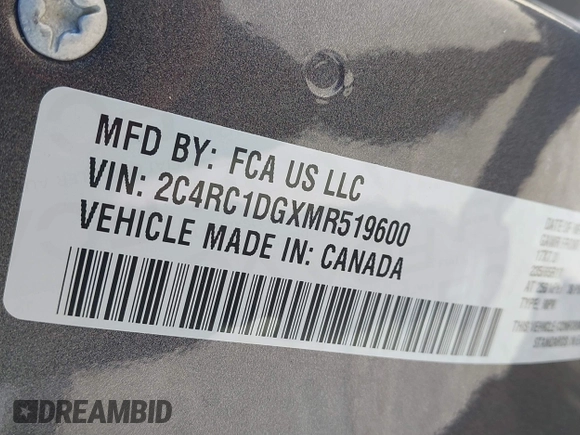 2021 Chrysler Voyager LXi with VIN 2C4RC1DGXMR519600, listed as a IAAI auction lot 41813991 with 87,187 mi miles and . Bid and sale history available at DreamBid. Image 9.