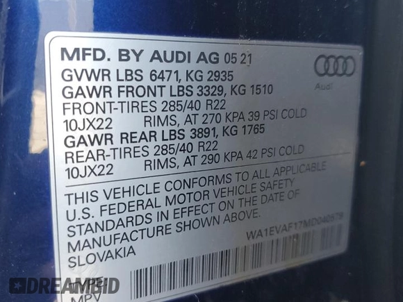 2021 Audi Q8 Premium Plus z VIN WA1EVAF17MD040579, wystawiony jako Copart lot #51805705 z przebiegiem 32 901 mil mil oraz Tytuł czysty. Historia ofert i sprzedaży dostępna na DreamBid. Obrazek 14.