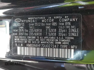 2013 Hyundai Santa Fe GLS z VIN KM8SN4HF7DU027247, wystawiony jako IAAI lot #42201366 z przebiegiem 196 166 mil mil oraz . Historia ofert i sprzedaży dostępna na DreamBid. Obrazek 9.