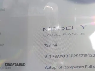 2025 Tesla Model Y Long Range with VIN 7SAYGDED2SF219423, listed as a IAAI auction lot 40984912 with 728 mi miles and . Bid and sale history available at DreamBid. Image 13.