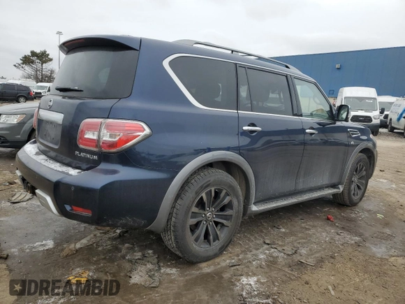 2018 Nissan Armada Platinum with VIN JN8AY2NE8J9730401, listed as a Copart auction lot 44050385 with 77,305 mi miles and Salvage Title. Bid and sale history available at carsss.com. Image 3.