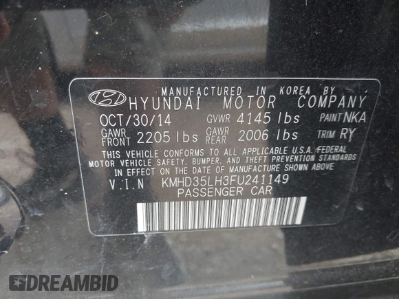 2015 Hyundai Elantra GT with VIN KMHD35LH3FU241149, listed as a IAAI auction lot 42163508 with 124,121 mi miles. Bid and sale history available at carsss.com. Image 9.