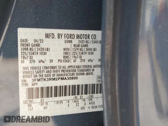 2023 Ford Mustang Mach-E Premium с VIN 3FMTK3RM2PMA30800, выставлен на аукционе Copart как лот 52613255 с пробегом 25 757 миль миль и Списание • Salvage title. История ставок и продаж доступна на DreamBid. Изображение 13.