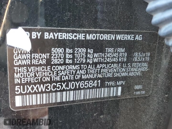 2018 BMW X4 xDrive28i with VIN 5UXXW3C5XJ0Y65841, listed as a Copart auction lot 44830584 with 84,315 mi miles. Bid and sale history available at carsss.com. Image 13.