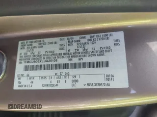 2020 Ford Escape SE with VIN 1FMCU9G6XLUA25108, listed as a IAAI auction lot 42106136 with 73,746 mi miles and . Bid and sale history available at DreamBid. Image 9.