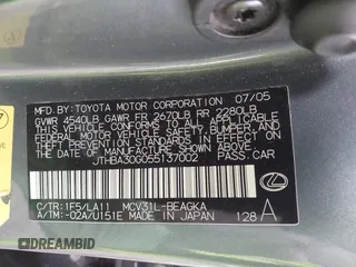 2005 Lexus ES 330 with VIN JTHBA30G055137002, listed as a IAAI auction lot 41547124 with 145,049 mi miles. Bid and sale history available at carsss.com. Image 9.