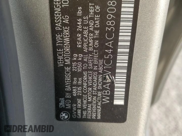 2010 BMW 5 Series 528i xDrive with VIN WBANV1C54AC389081, listed as a Copart auction lot 48349415 with 158,689 mi miles and Salvage Title. Bid and sale history available at carsss.com. Image 12.