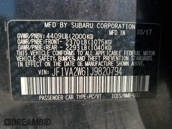 2018 Subaru WRX STI Launch with VIN JF1VA2W61J9820794, listed as a Copart auction lot 76299864 with 137,498 mi miles and Salvage title. Bid and sale history available at DreamBid. Image 12.