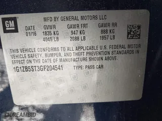 2016 Chevrolet Malibu LS with VIN 1G1ZB5ST3GF204541, listed as a IAAI auction lot 41880728 with 192,872 mi miles. Bid and sale history available at carsss.com. Image 9.