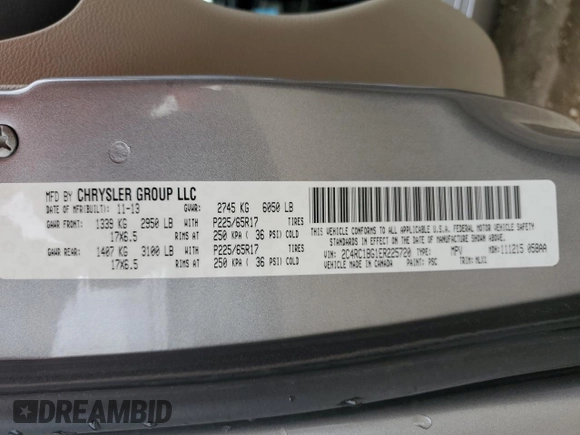 2014 Chrysler Town & Country Touring with VIN 2C4RC1BG1ER225720, listed as a Copart auction lot 58071165 with 104,502 mi miles and Salvage title. Bid and sale history available at DreamBid. Image 14.
