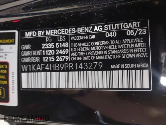 2023 Mercedes-Benz C 300 with VIN W1KAF4HB9PR143279, listed as a IAAI auction lot 42394162 with 19,388 mi miles and . Bid and sale history available at DreamBid. Image 9.