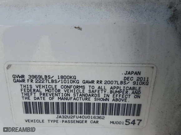 2012 Mitsubishi Lancer ES with VIN JA32U2FU4CU016362, listed as a Copart auction lot 47484695 with 214,729 mi miles and Salvage Title. Bid and sale history available at carsss.com. Image 12.