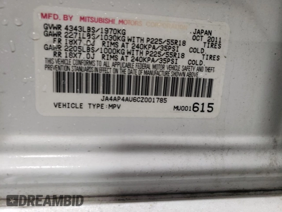 2012 Mitsubishi Outlander Sport SE with VIN JA4AP4AU6CZ001785, listed as a Copart auction lot 49806015 with 141,055 mi miles and Salvage Title. Bid and sale history available at carsss.com. Image 13.