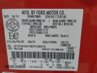 2014 Ford F-150 XL with VIN 1FTFW1EFXEFC36512, listed as a Copart auction lot 62715365 with 173,909 mi miles and Clean title. Bid and sale history available at DreamBid. Image 12.