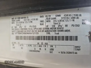 2022 Ford Transit Cargo with VIN 1FTBW3X80NKA12133, listed as a Copart auction lot 80324314 with 176,221 mi miles and Clean Title. Bid and sale history available at carsss.com. Image 10.