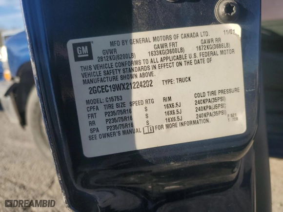 2002 Chevrolet Silverado 1500 LS with VIN 2GCEC19WX21224202, listed as a Copart auction lot 87909115 with 154,583 mi miles and Salvage Title. Bid and sale history available at carsss.com. Image 12.