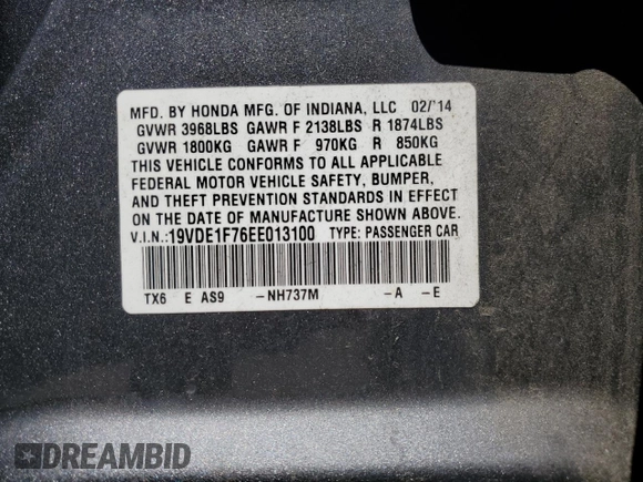 2014 Acura ILX Technology with VIN 19VDE1F76EE013100, listed as a Copart auction lot 56340225 with 117,114 mi miles and Salvage title. Bid and sale history available at DreamBid. Image 12.