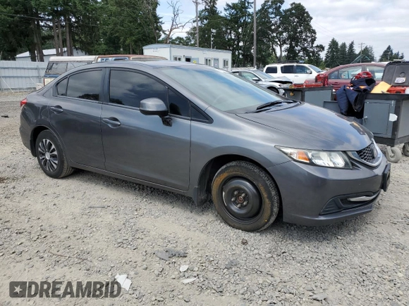2013 Honda Civic LX with VIN 2HGFB2F55DH302308, listed as a Copart auction lot 60757165 with 70,204 mi miles and Salvage title. Bid and sale history available at DreamBid. Image 4.